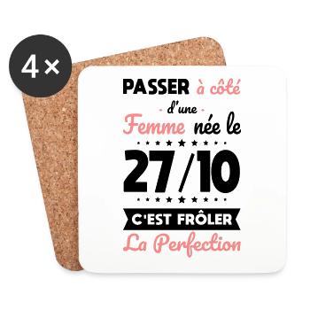 Anniversaire - Née 27 Octobre Frôler perfection - Dessous de verre (lot de 4) - blanc - Devant