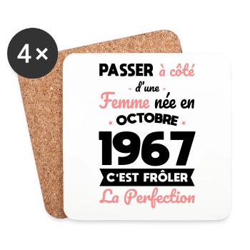 Anniversaire 55 ans - Née en Octobre 1967 - Dessous de verre (lot de 4) - blanc - Devant