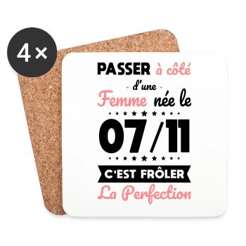 Anniversaire - Née 7 Novembre Frôler perfection - Dessous de verre (lot de 4) - blanc - Devant