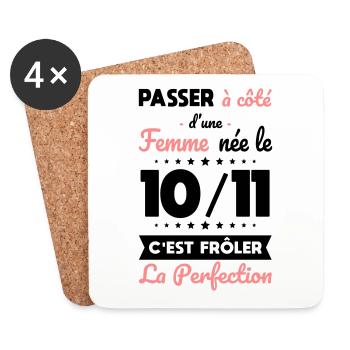 Anniversaire - Née 10 Novembre Frôler perfection - Dessous de verre (lot de 4) - blanc - Devant