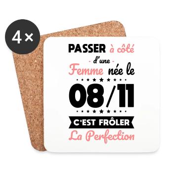 Anniversaire - Née 8 Novembre Frôler perfection - Dessous de verre (lot de 4) - blanc - Devant