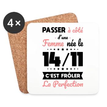 Anniversaire - Née 14 Novembre Frôler perfection - Dessous de verre (lot de 4) - blanc - Devant