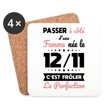 Anniversaire - Née 12 Novembre Frôler perfection - Dessous de verre (lot de 4) - blanc - Devant