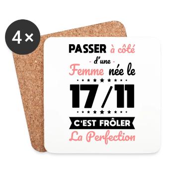 Anniversaire - Née 17 Novembre Frôler perfection - Dessous de verre (lot de 4) - blanc - Devant