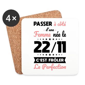 Anniversaire - Née 22 Novembre Frôler perfection - Dessous de verre (lot de 4) - blanc - Devant