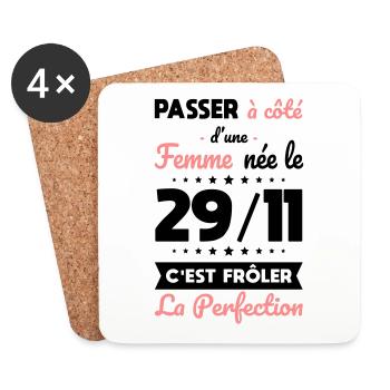 Anniversaire - Née 29 Novembre Frôler perfection - Dessous de verre (lot de 4) - blanc - Devant