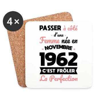 Anniversaire 60 ans - Née en Novembre 1962 - Dessous de verre (lot de 4) - blanc - Devant