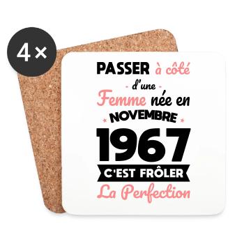 Anniversaire 55 ans - Née en Novembre 1967 - Dessous de verre (lot de 4) - blanc - Devant