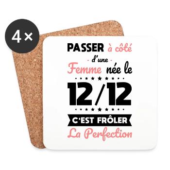 Anniversaire - Née 12 Décembre Frôler perfection - Dessous de verre (lot de 4) - blanc - Devant