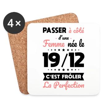 Anniversaire - Née 19 Décembre Frôler perfection - Dessous de verre (lot de 4) - blanc - Devant