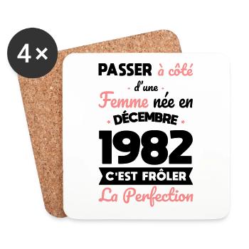 Anniversaire 40 ans - Née en Décembre 1982 - Dessous de verre (lot de 4) - blanc - Devant