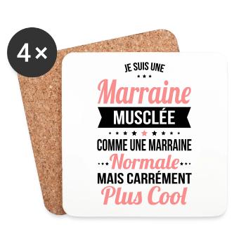 Marraine musclée comme marraine normale plus cool - Dessous de verre (lot de 4) - blanc - Devant