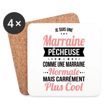 Marraine pêcheuse comme marraine normale plus cool - Dessous de verre (lot de 4) - blanc - Devant