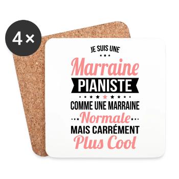 Marraine pianiste comme marraine normale plus cool - Dessous de verre (lot de 4) - blanc - Devant