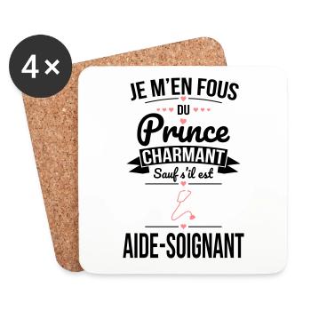 Fous prince charmant sauf s'il est aide-soignant - Dessous de verre (lot de 4) - blanc - Devant