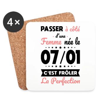 Anniversaire - Née le 7 Janvier Frôler perfection - Dessous de verre (lot de 4) - blanc - Devant