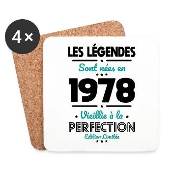 Anniversaire 45 ans - Légendes sont nées en 1978 - Dessous de verre (lot de 4) - blanc - Devant