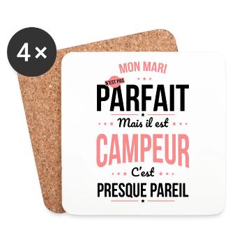 Mon mari n'est pas parfait mais il est campeur - Dessous de verre (lot de 4) - blanc - Devant