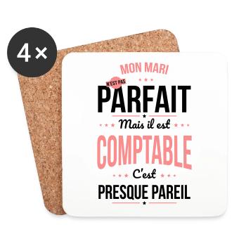 Mon mari n'est pas parfait mais il est comptable - Dessous de verre (lot de 4) - blanc - Devant