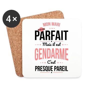 Mon mari n'est pas parfait mais il est gendarme - Dessous de verre (lot de 4) - blanc - Devant