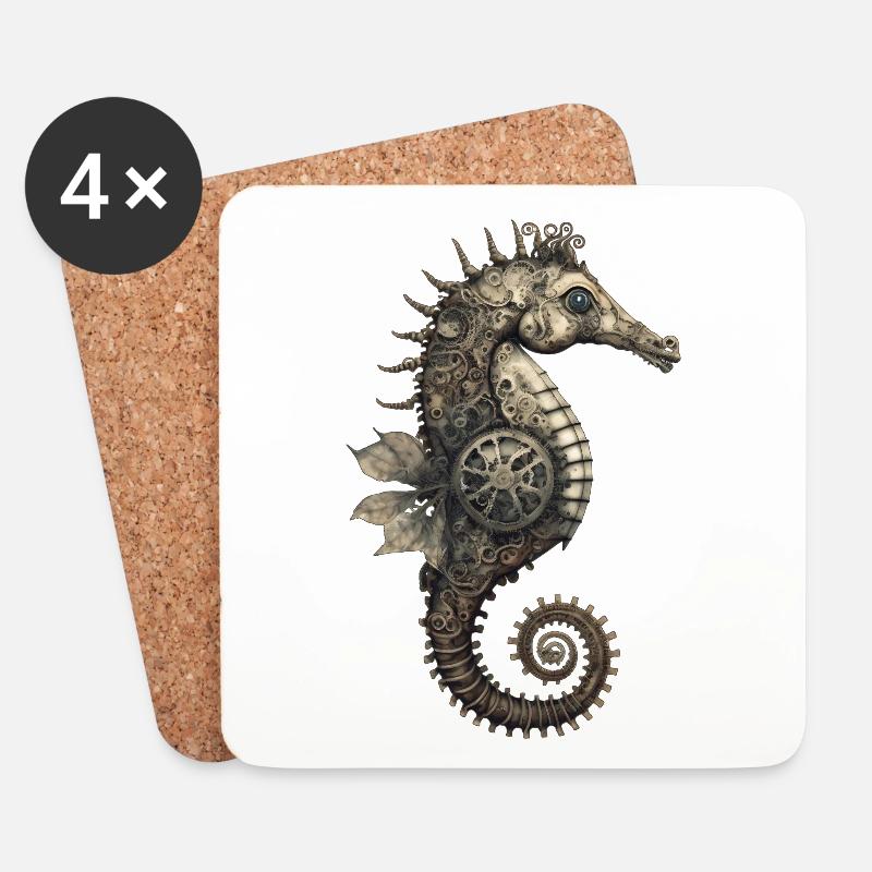 Seepferdchen, Steampunk, Meer, Tiere, Unterwasser - Untersetzer (4er-Set) - Weiß