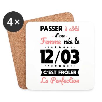 Anniversaire - Née le 12 Mars Frôler perfection - Dessous de verre (lot de 4) - blanc - Devant