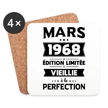 Anniversaire 55 ans - Mars 1968 Perfection - Dessous de verre (lot de 4) - blanc - Devant