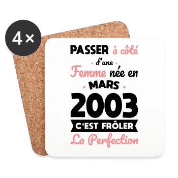 Anniversaire 20 ans - Née en Mars 2003 - Dessous de verre (lot de 4) - blanc - Devant