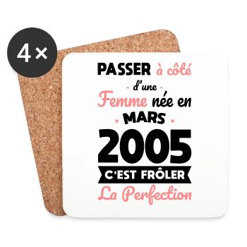 Anniversaire 20 ans - Née en Mars 2005 - Dessous de verre (lot de 4) - blanc - Devant