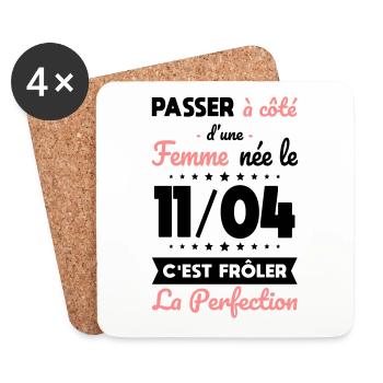 Anniversaire - Née le 11 Avril Frôler perfection - Dessous de verre (lot de 4) - blanc - Devant
