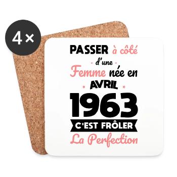 Anniversaire 60 ans - Née en Avril 1963 - Dessous de verre (lot de 4) - blanc - Devant