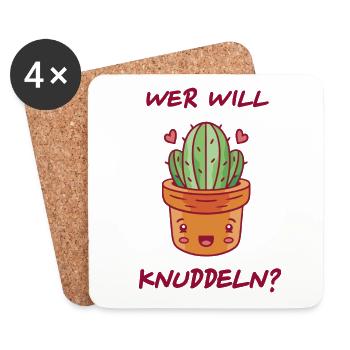 Kaktus Humor Wer Will Knuddeln Geschenkidee - Untersetzer (4er-Set) - Weiß - Vorne
