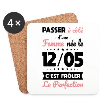 Anniversaire - Née le 12 Mai Frôler perfection - Dessous de verre (lot de 4) - blanc - Devant
