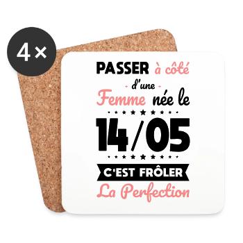 Anniversaire - Née le 14 Mai Frôler perfection - Dessous de verre (lot de 4) - blanc - Devant