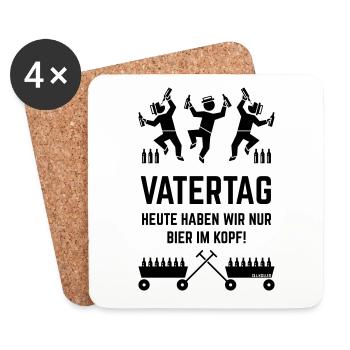 Vatertag – Bier Im Kopf (2 Bollerwagen / Black) - Untersetzer (4er-Set) - Weiß - Vorne