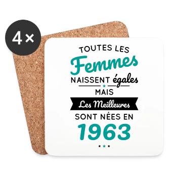 Anniversaire 60 ans - Meilleures sont nées en 1963 - Dessous de verre (lot de 4) - blanc - Devant