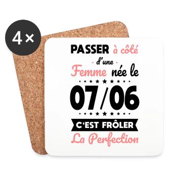 Anniversaire - Née le 7 Juin Frôler perfection - Dessous de verre (lot de 4) - blanc - Devant