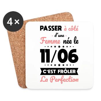 Anniversaire - Née le 11 Juin Frôler perfection - Dessous de verre (lot de 4) - blanc - Devant