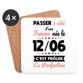 Anniversaire - Née le 12 Juin Frôler perfection - Dessous de verre (lot de 4) - blanc - Devant