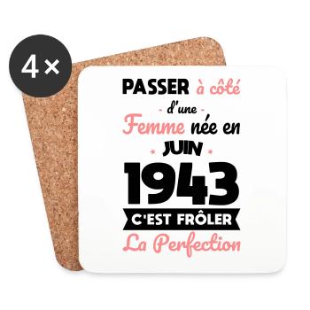Anniversaire 81 ans - Née en Juin 1943 - Dessous de verre (lot de 4) - blanc - Devant
