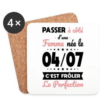 Anniversaire - Née le 4 Juillet Frôler perfection - Dessous de verre (lot de 4) - blanc - Devant