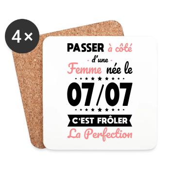 Anniversaire - Née le 7 Juillet Frôler perfection - Dessous de verre (lot de 4) - blanc - Devant
