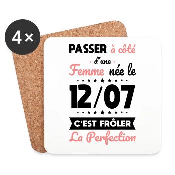 Anniversaire - Née le 12 Juillet Frôler perfection - Dessous de verre (lot de 4) - blanc - Devant