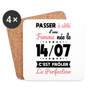 Anniversaire - Née le 14 Juillet Frôler perfection - Dessous de verre (lot de 4) - blanc - Devant