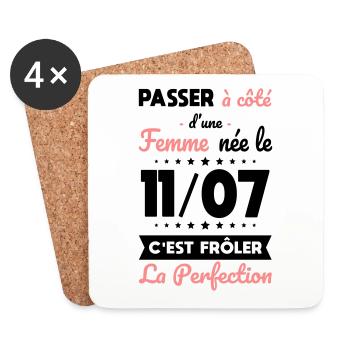 Anniversaire - Née le 11 Juillet Frôler perfection - Dessous de verre (lot de 4) - blanc - Devant