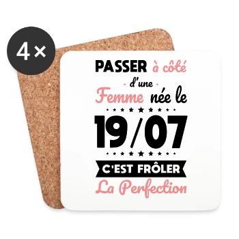 Anniversaire - Née le 19 Juillet Frôler perfection - Dessous de verre (lot de 4) - blanc - Devant