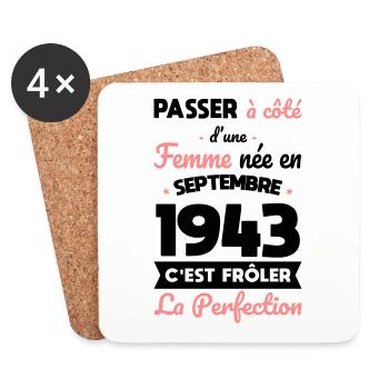 Anniversaire 81 ans - Née en Septembre 1943 - Dessous de verre (lot de 4) - blanc - Devant