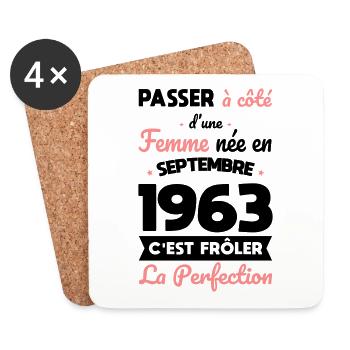 Anniversaire 60 ans - Née en Septembre 1963 - Dessous de verre (lot de 4) - blanc - Devant