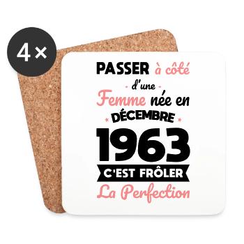 Anniversaire 60 ans - Née en Décembre 1963 - Dessous de verre (lot de 4) - blanc - Devant