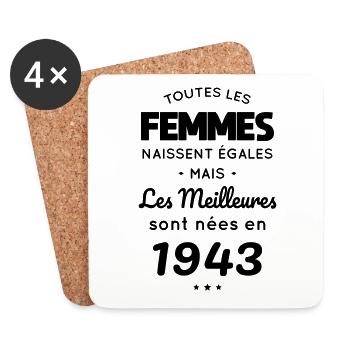 Anniversaire 81 ans - Meilleures sont nées en 1943 - Dessous de verre (lot de 4) - blanc - Devant